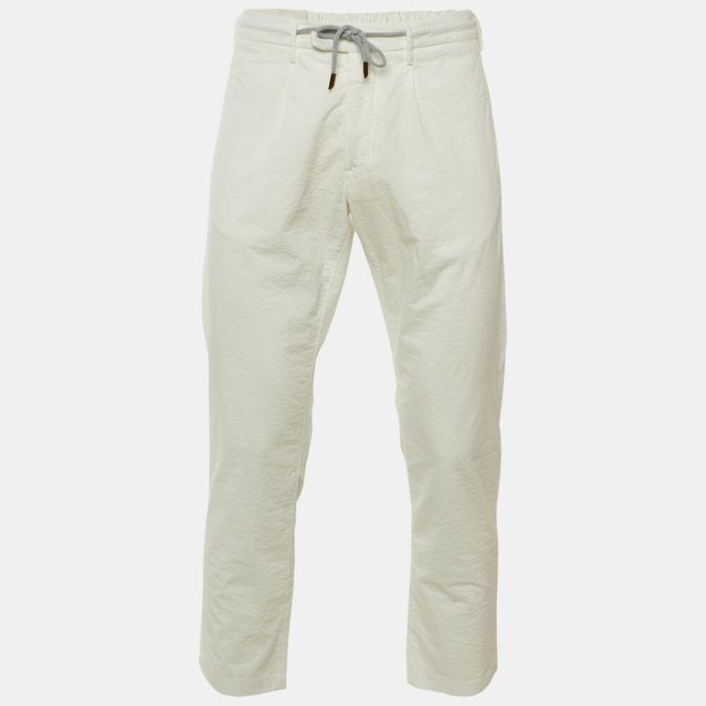 Eleventy White Textured Cotton Pants L/waist 33"
